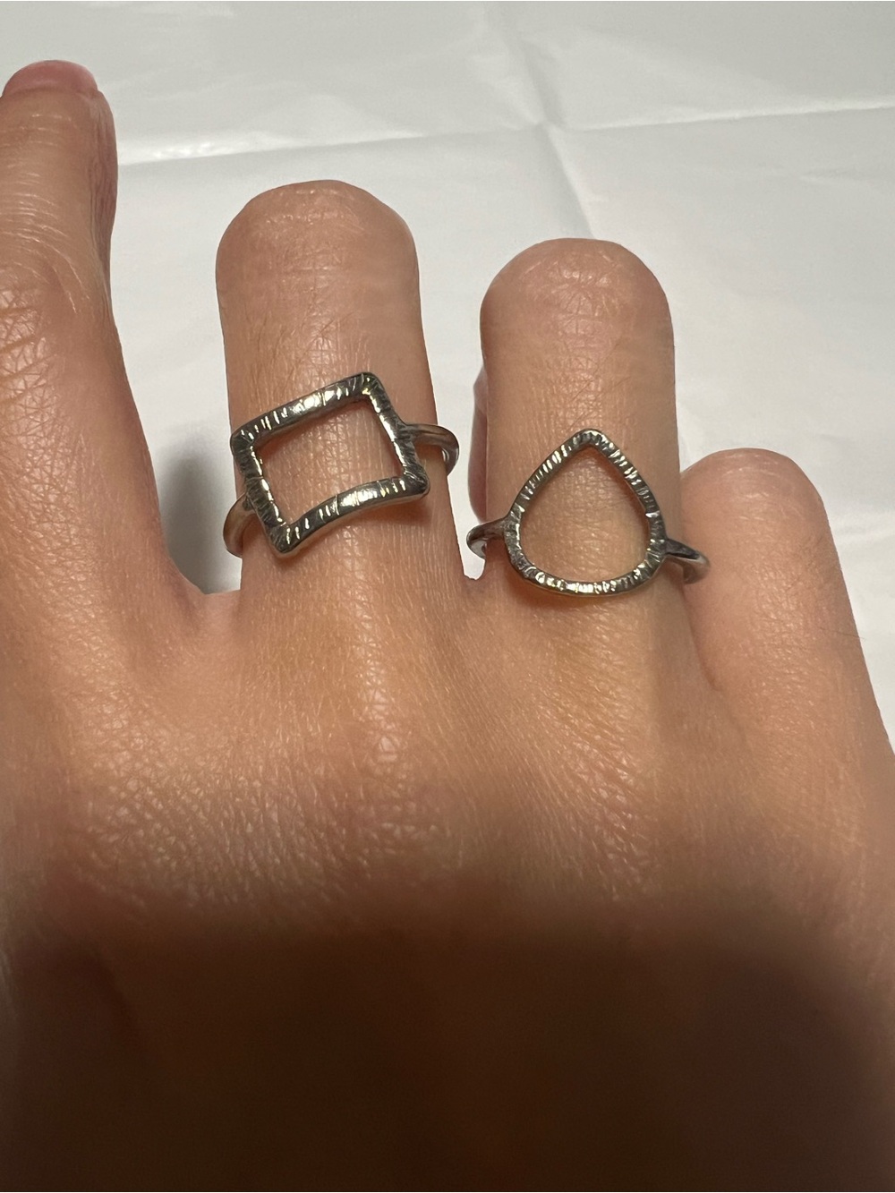 2 Silver Open Geometric Rings Set